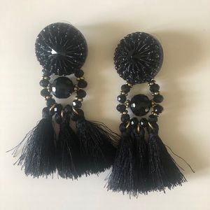 Black and gold tassel earrings